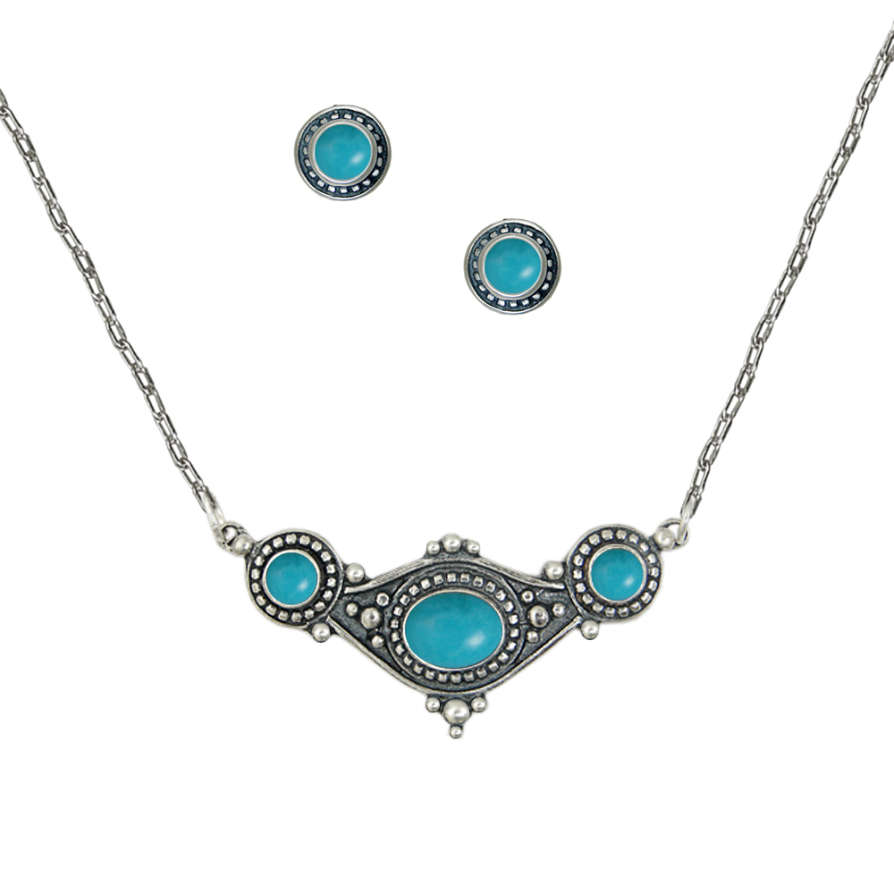 Sterling Silver Designer Necklace Earrings Set in Turquoise